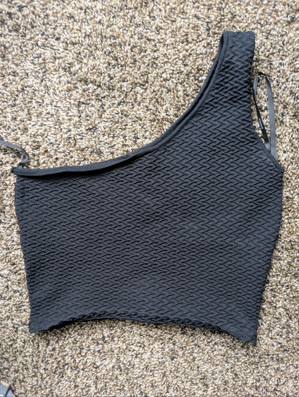 Ghanda One-Shoulder Black Textured Crop Top